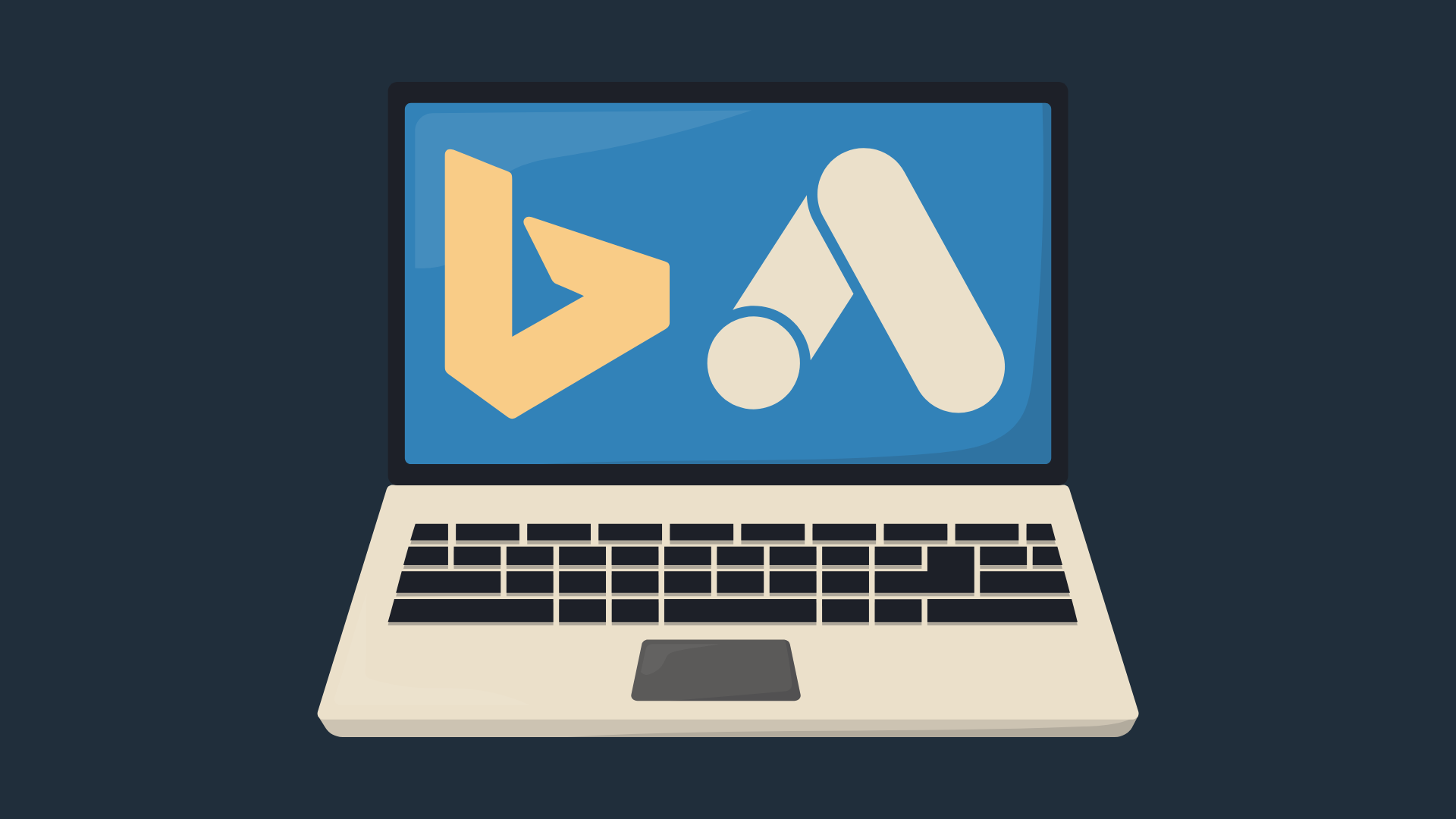 Laptop mit Bing-Suchergebnissen neben Google-Anzeigen – Microsoft Ads im B2B-Vergleich