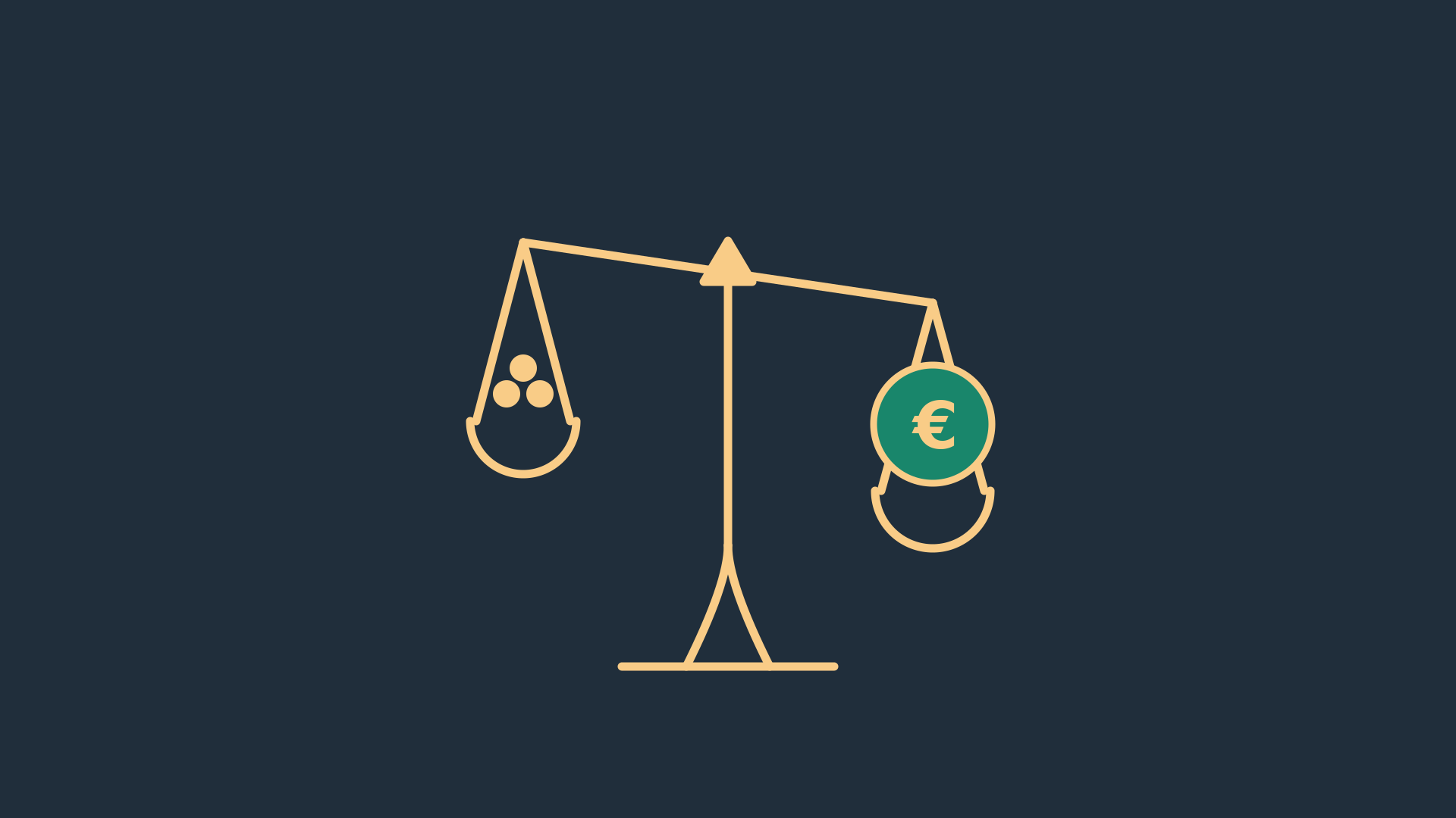 Google Ads Gebotsstrategie: Eine Waage wiegt mehrere kleine Münzen gegen eine große Euro-Münze – wenige wertvolle Conversions wiegen schwerer als viele günstige.