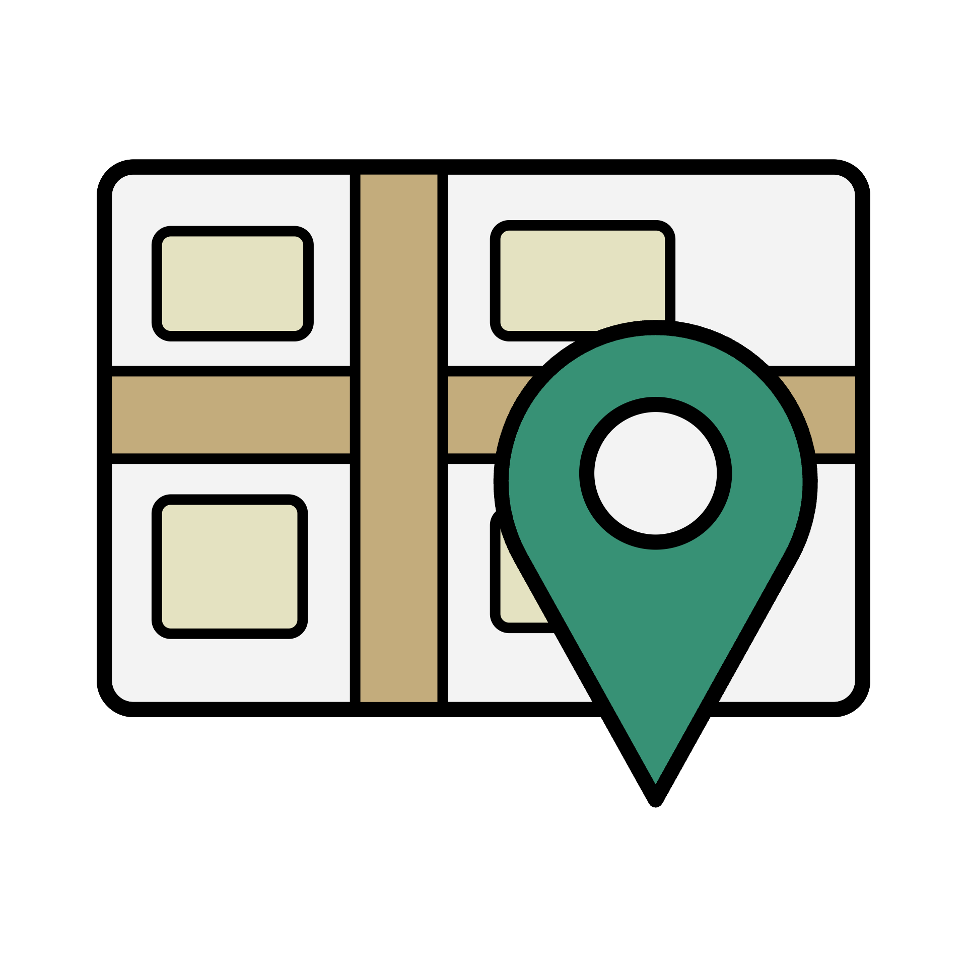 Illustration: Kartenausschnitt mit Straßen und Standort-Pin als Symbolbild für Local SEO und das Google-Unternehmensprofil