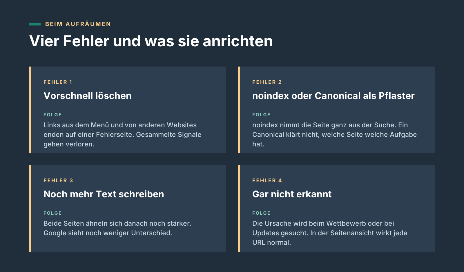 Vier Fehler beim Auflösen von Keyword Kannibalisierung und ihre Folgen